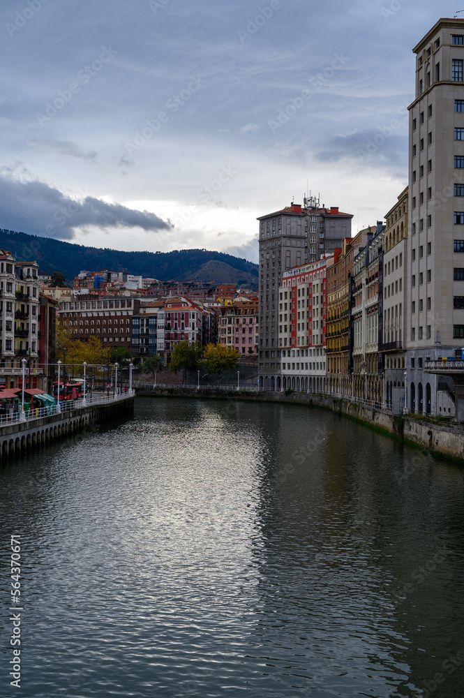 View of Bilbao city and Nervion river, Basque Country, Spain