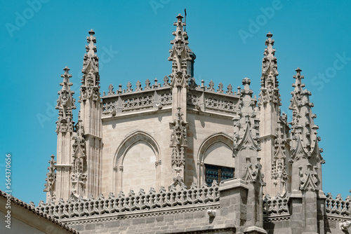 Toledo, España. April 29, 2022: Facade and architecture of the Monastery of San Juan de los Reyes. 