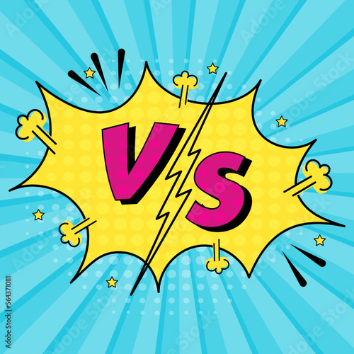 Comic speech bubble with expression text vs. Vector bright dynamic cartoon illustration in retro pop art style isolated on blue background. Vector illustration