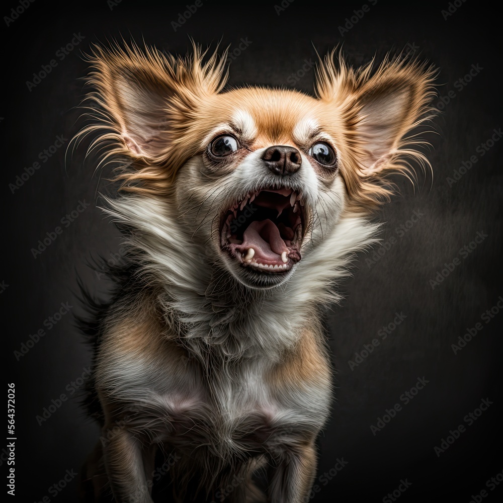 angry chihuahuas dog barking attacking portraid generated by AI Stock