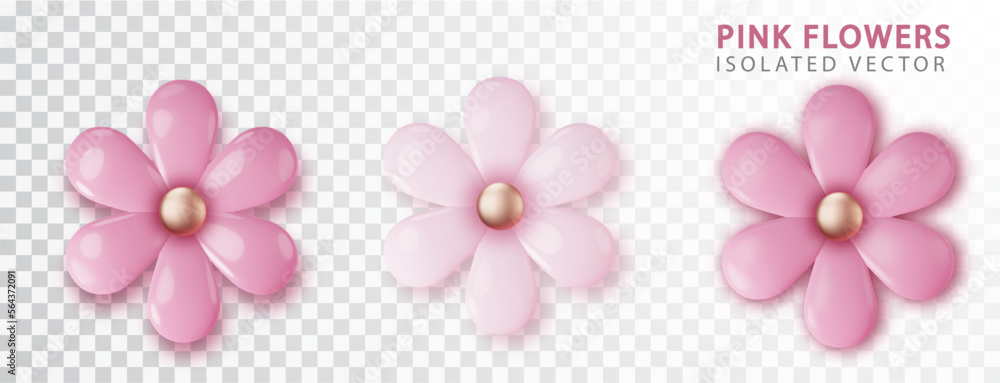3D Pink flowers realitick isolated. Flower blossom sakura. Design spring tree illustration. 3D Pink flowers realitick isolated. Flower blossom sakura. Design spring tree illustration.