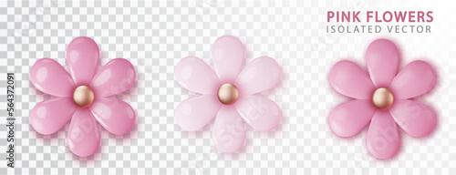 3D Pink flowers realitick isolated. Flower blossom sakura. Design spring tree illustration.