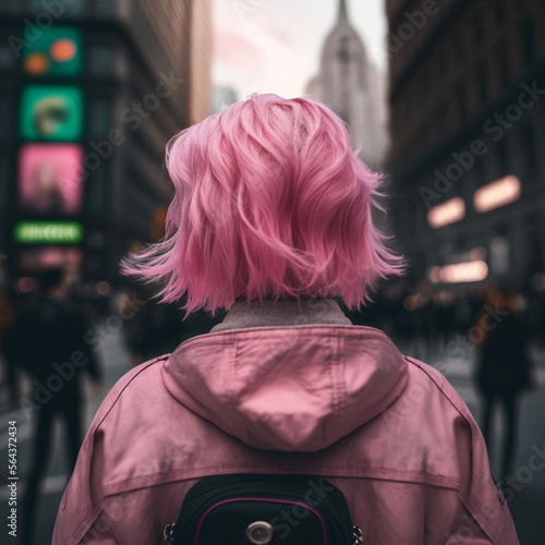 Woman with pink hair. Generative AI. © DALU11