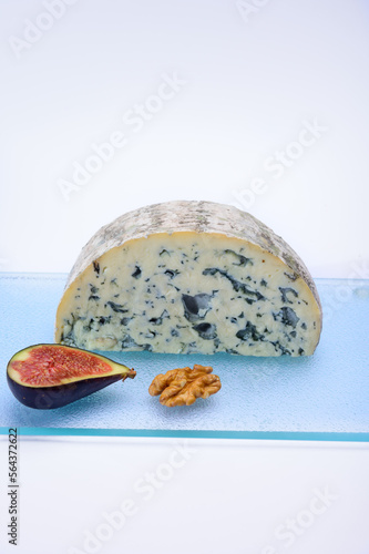 Cheese collection, piece of French blue cheese auvergne or fourme d'ambert photo