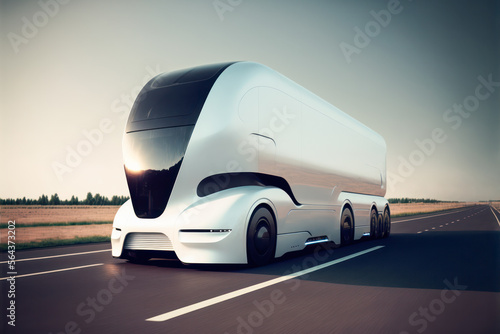 Driverless autonomous truck on the road. Generative AI. photo