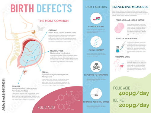 World Birth Defects Day -March 3 Infographic of the most common birth defects, risk factors and preventive measures with their corresponding icons