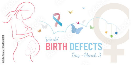 World Birth Defects Day -March 3
Silhouette pregnant woman surrounded by representative bow, butterflies, stars in childish tones photo