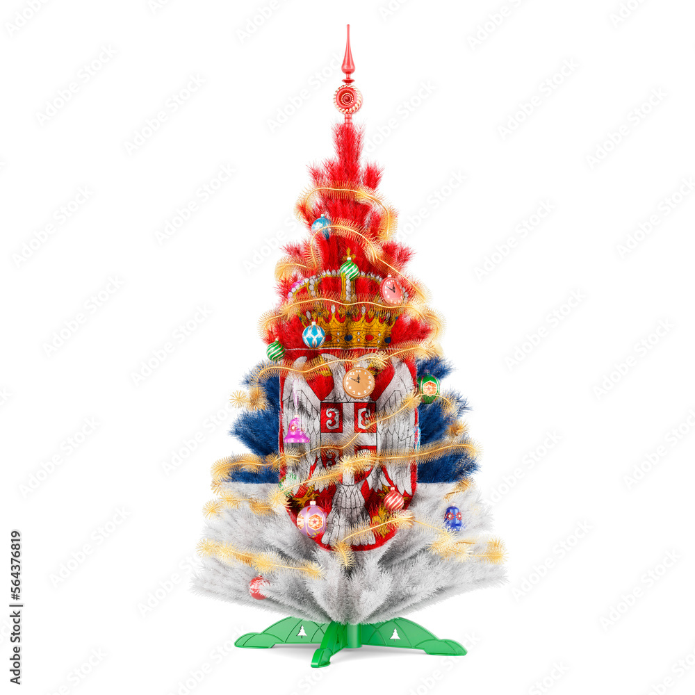 Serbian flag painted on the Christmas tree, 3D rendering