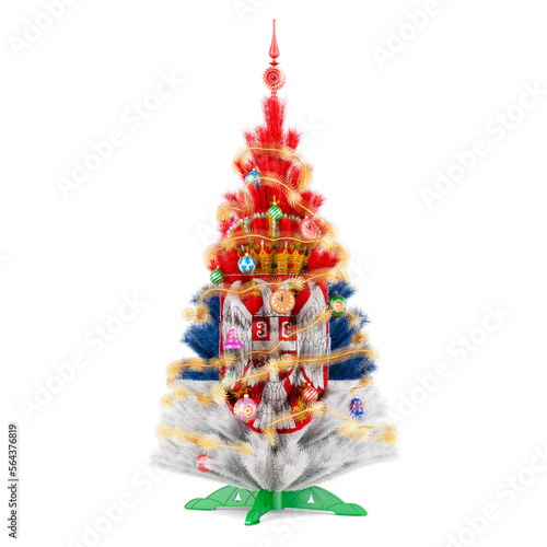 Serbian flag painted on the Christmas tree, 3D rendering