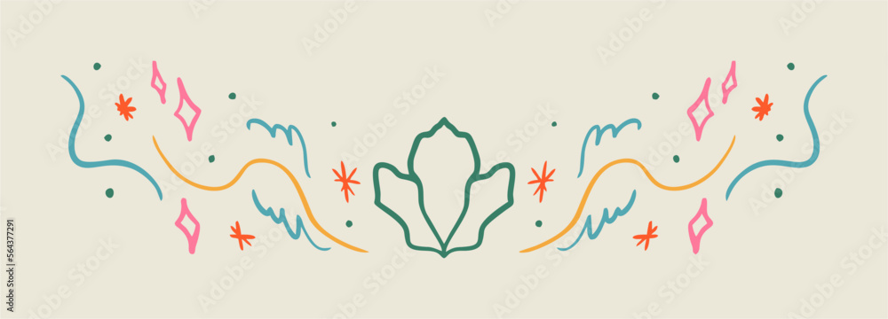 Vector sticker, tattoo. The tattoo is drawn with a thin line. Bright patterns and flowers hand-drawn. Vector illustration. Vector sticker, tattoo. The tattoo is drawn with a thin line. Bright patterns and flowers hand-drawn. Vector illustration.