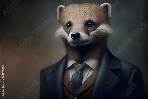 Portrait of a raccoon dressed in a formal business suit. 3d illustration