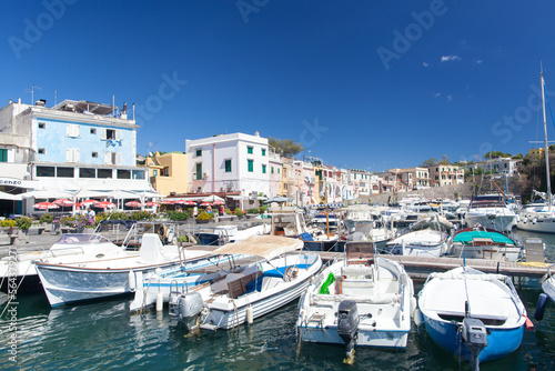 View of boats in port  Procida  Italy. Italian Islands.