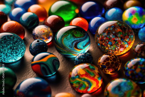 glass marbles with stripes closeup background