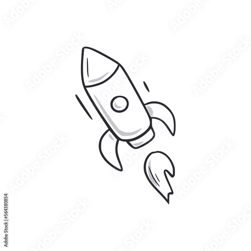 Rocket ship doodle. Rocket ship hand drawn sketch style icon. Start up, space doodle drawn concept. Vector illustration.