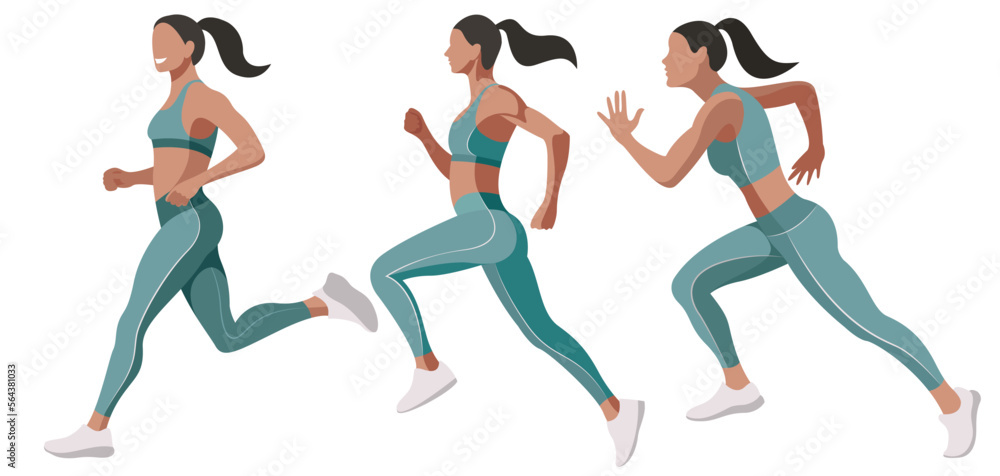 vector set images of a beautiful slender girl in a sports uniform ...