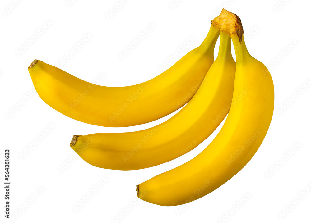Three yellow banana on a transparent background. Isolated object