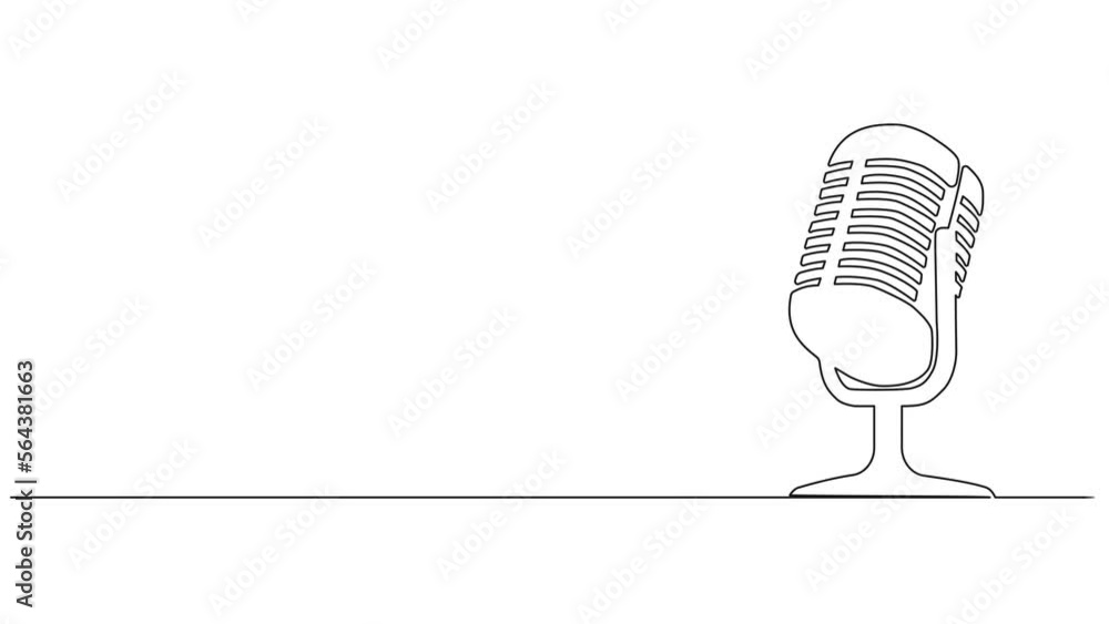 animated continuous single line drawing of microphone for podcast recording, line art animation