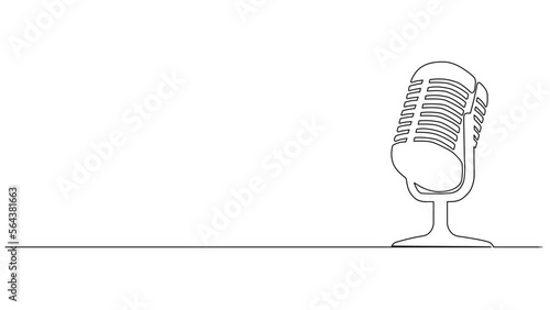 animated continuous single line drawing of microphone for podcast recording, line art animation photo