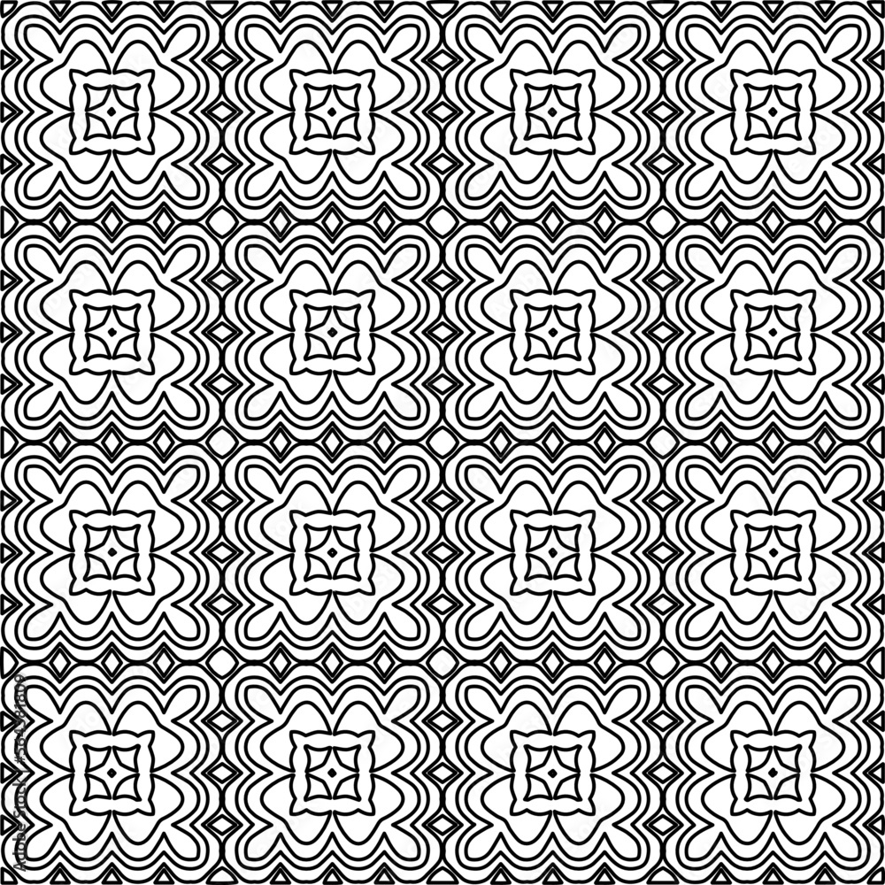 Stylish texture with figures from lines.
Abstract geometric black and white pattern for web page, textures, card, poster, fabric, textile. Monochrome graphic repeating design.