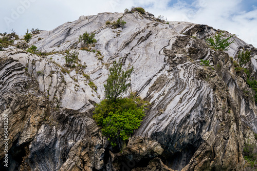 Beautiful view of a marble wall rock. Marble cathedrals Chile.