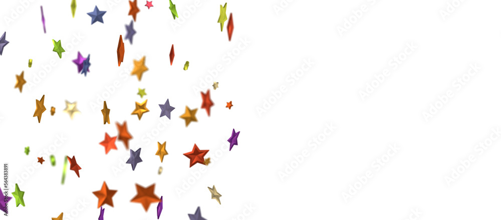 Banner with colour decoration. Festive border with falling glitter dust and stars.