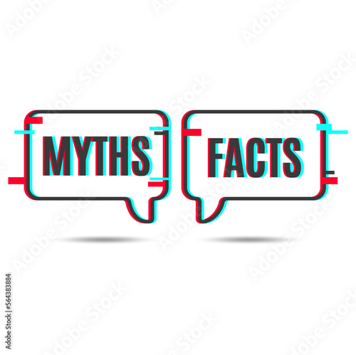Myths vs facts icon, truth and false vector speech bubbles with glitch effect. True versus fake and reality opposite fiction thin line word balloons, fact checking or myth busting badge