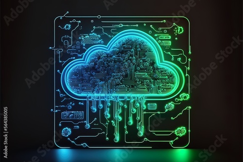 Neon dark background. Cloud...