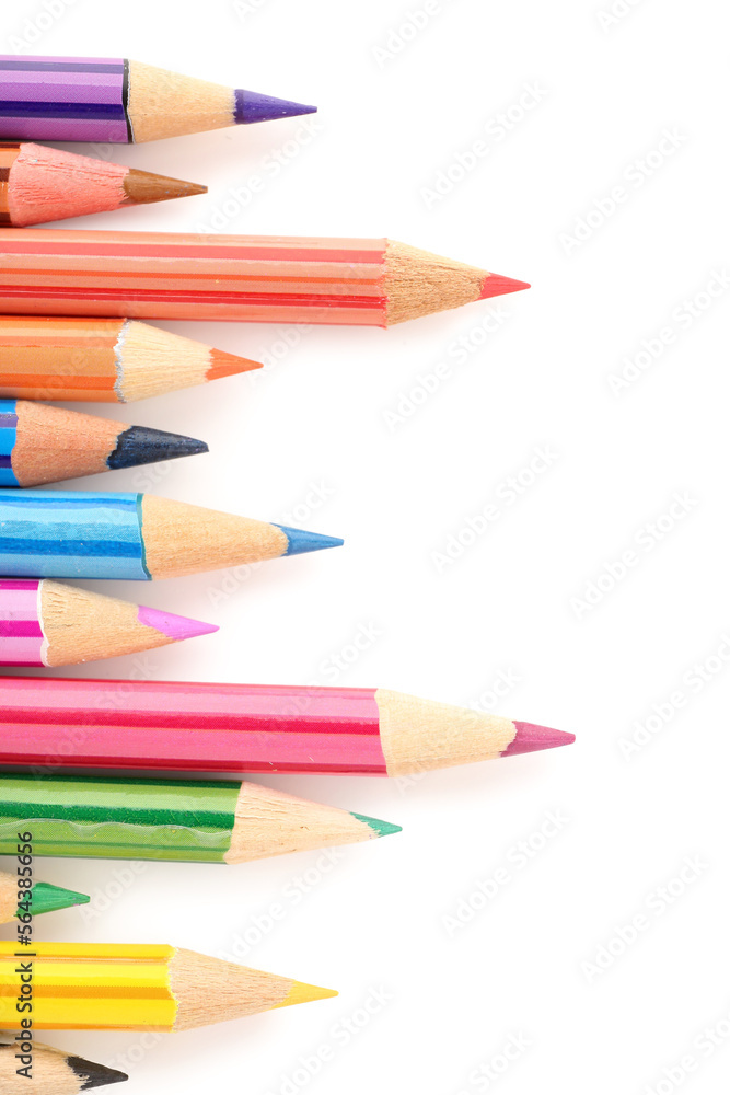 Set of colorful pencils on white background, closeup Set of colorful pencils on white background, closeup