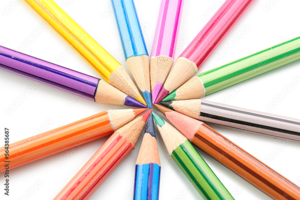 Set of colorful pencils on white background, closeup Set of colorful pencils on white background, closeup