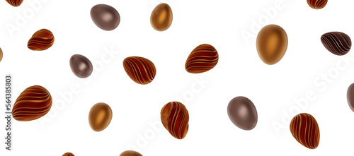 3d render illustration. Set of chocolate easter eggs