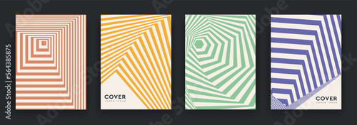 Abstract Twisting in Style Retro 60s, 70s. Background Geometric Curves with Yellow, Green, Amethyst, Brown Colors. Psychedelic Vintage Texture for banner, cover, poster. Vector illustration