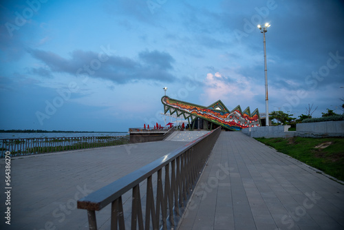 Area of restaurants and bars known as Caiman del Río on the Malecón in Barranquilla. Colombia.