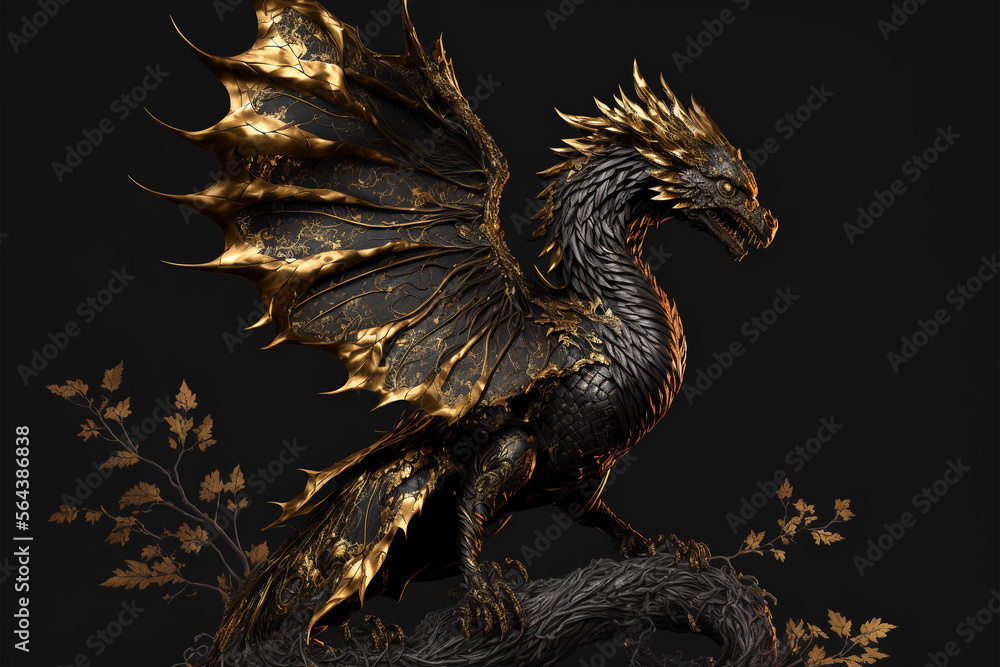 Black gold dragon. AI generation Black gold dragon. AI generation