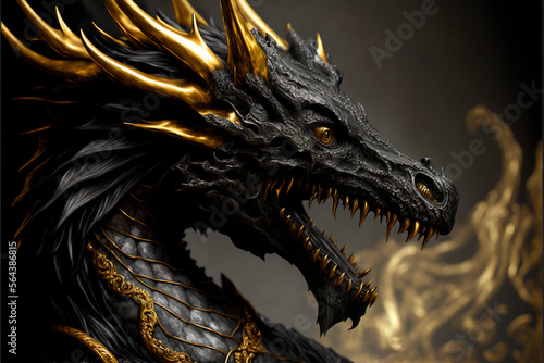 Black gold dragon. AI generation © Ирина Шемшура