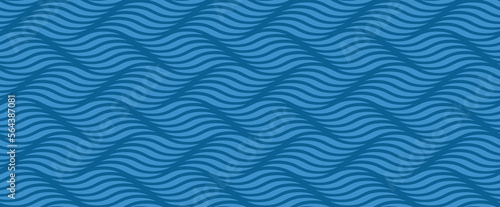 Blue color water wave seamless pattern. Vector abstract repeat background.