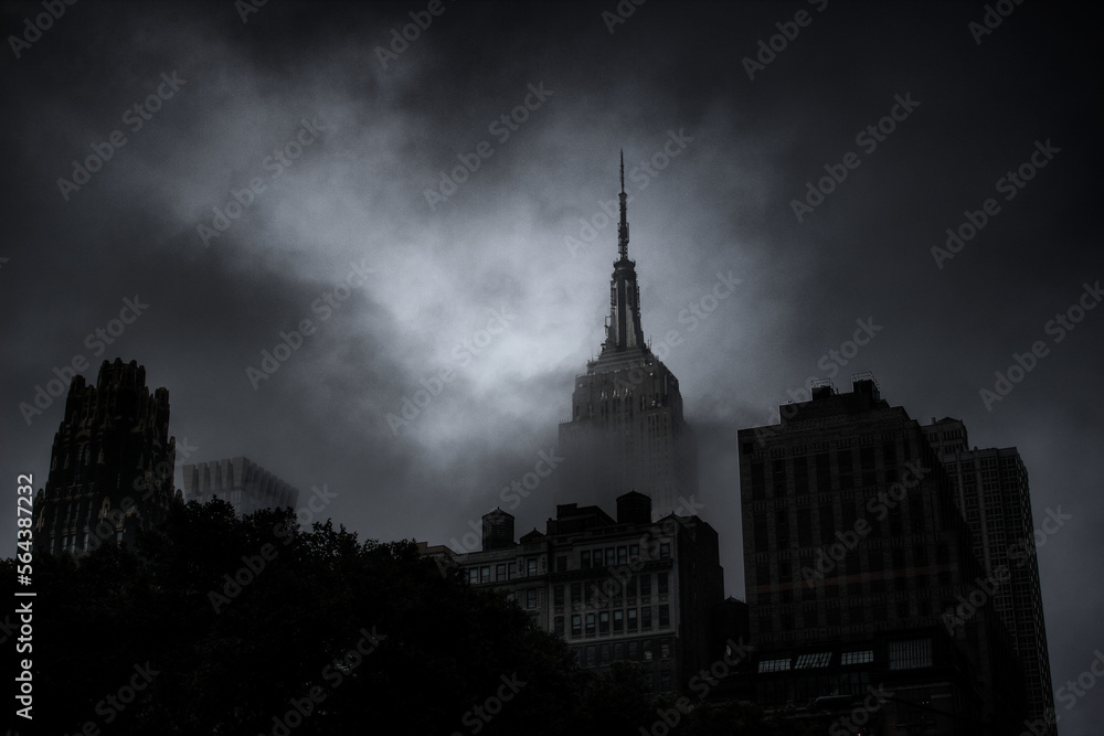 Fototapeta premium Foggy city skyline, New York