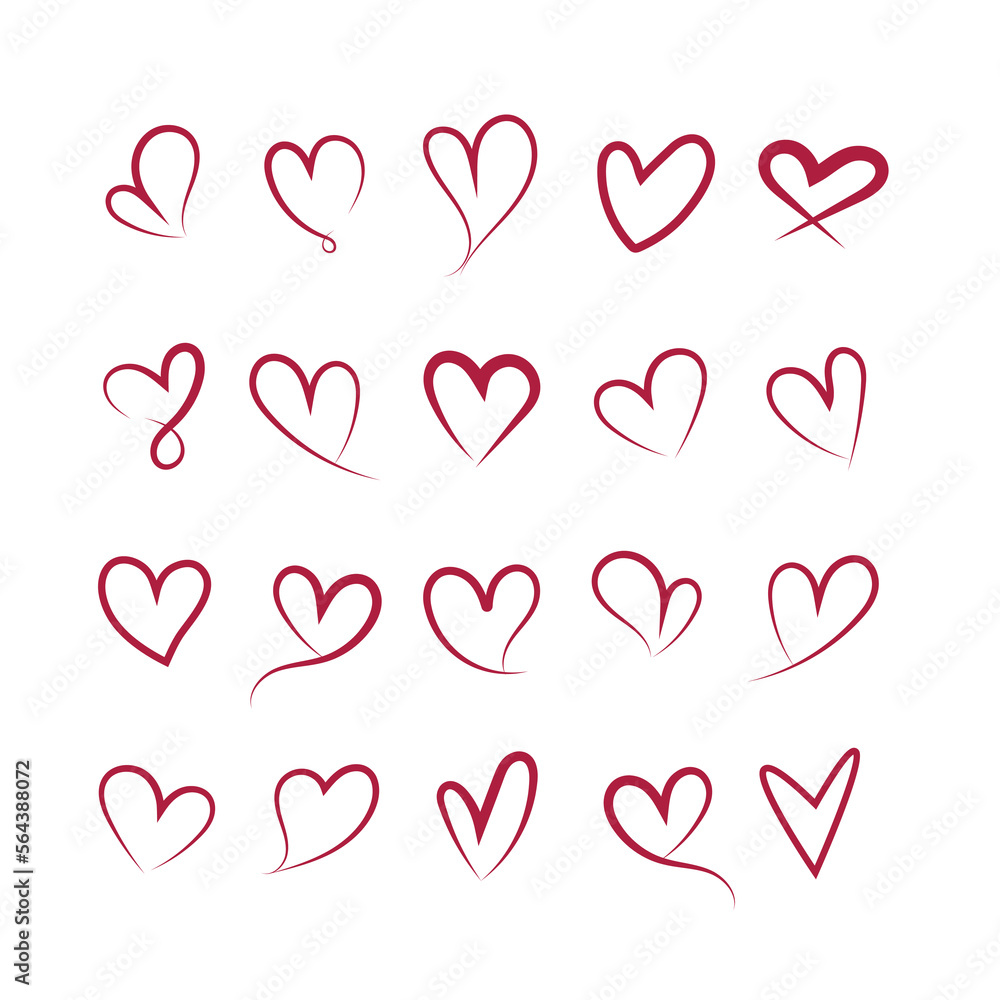valentine  line art heart doodles set