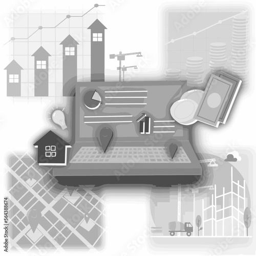 real estate development, property business planning on computer vector