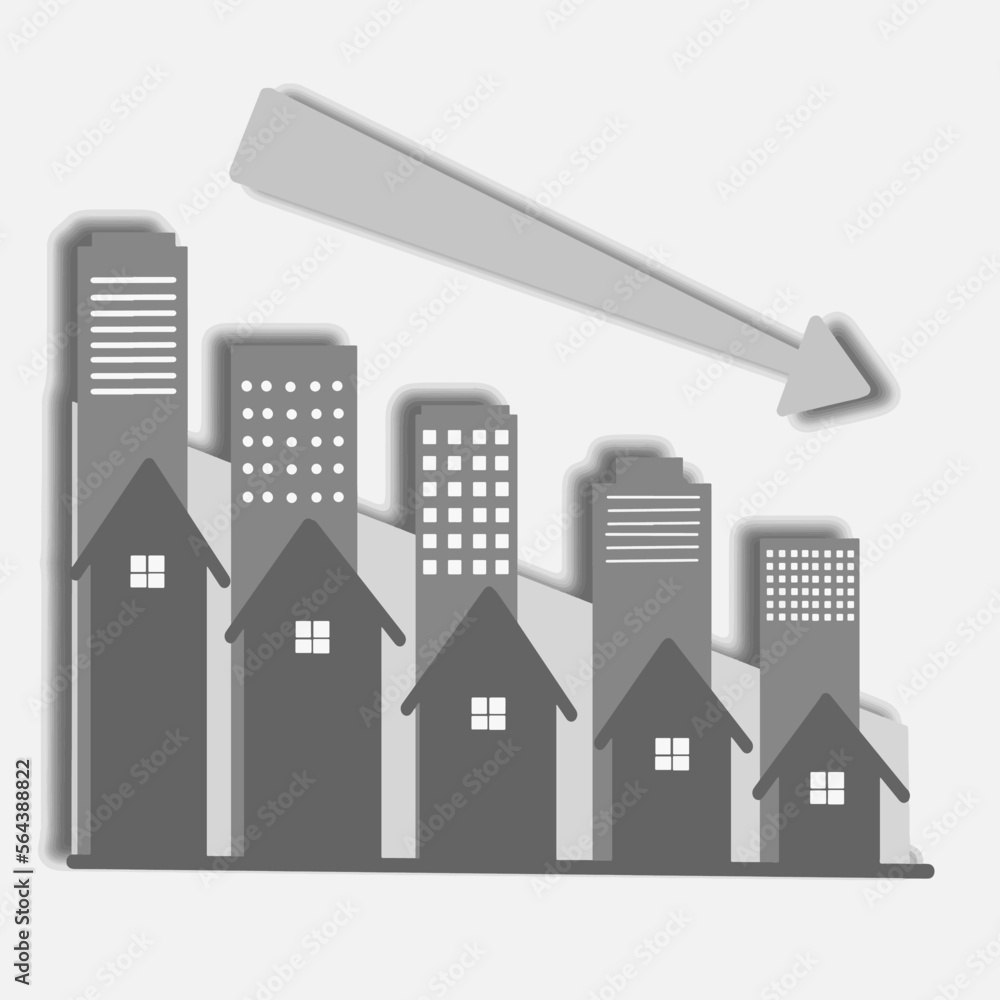property market diagram, graph of real estate growth black and white vector