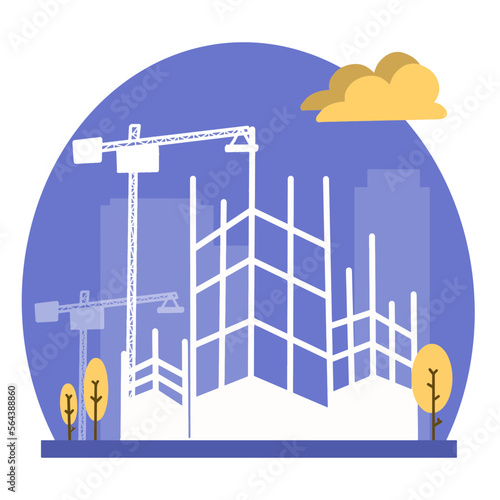 building on construction process with crane  vector
