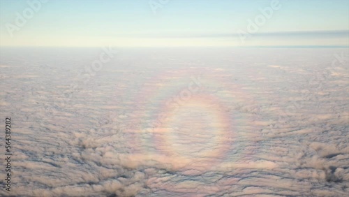 Circular halo or Glory on clouds below seen from cockpit photo