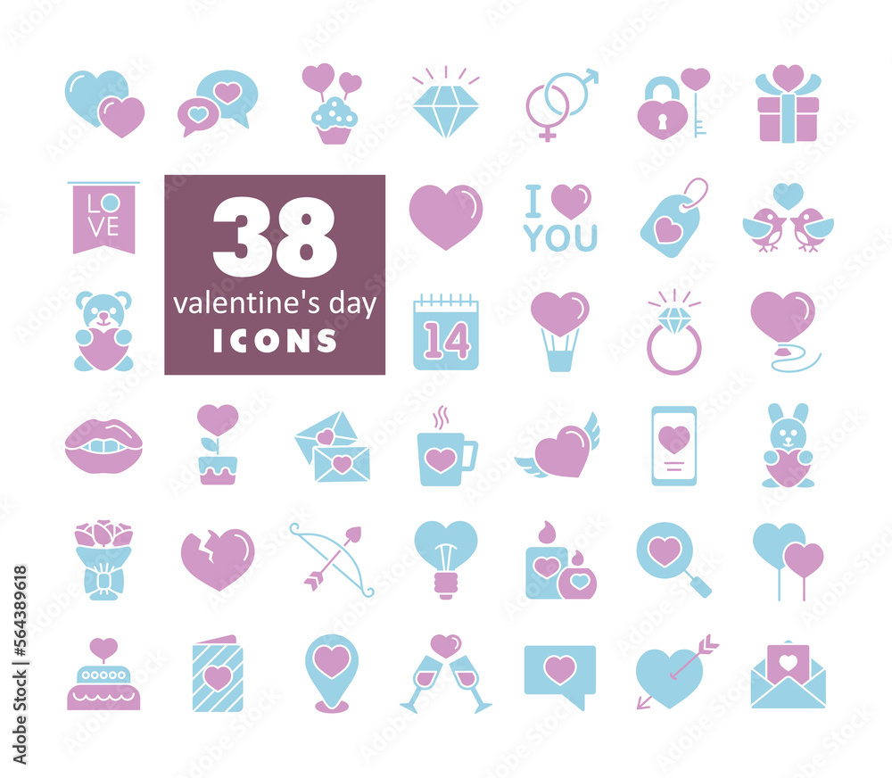 Valentine day set vector glyph icons