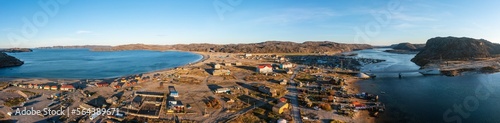 Obraz na płótnie Teriberka city. Coast of the Arctic Ocean. Murmansk region, Russia. Aerial panorama w salonie