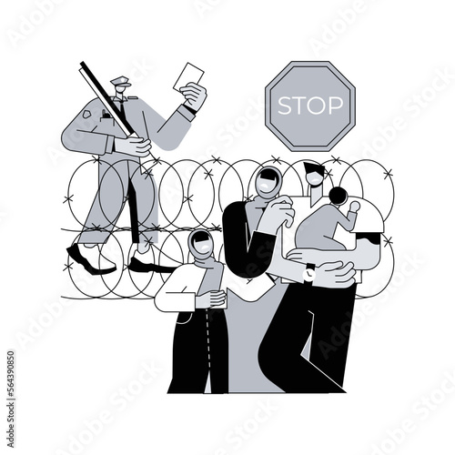 Frontier migration abstract concept vector illustration. Frontier migration services, moving abroad, border patrol control, illegal legal refugee, application form, border cross abstract metaphor.