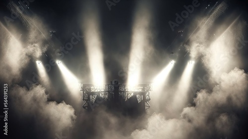 stage lights with smoke. Generative AI. 