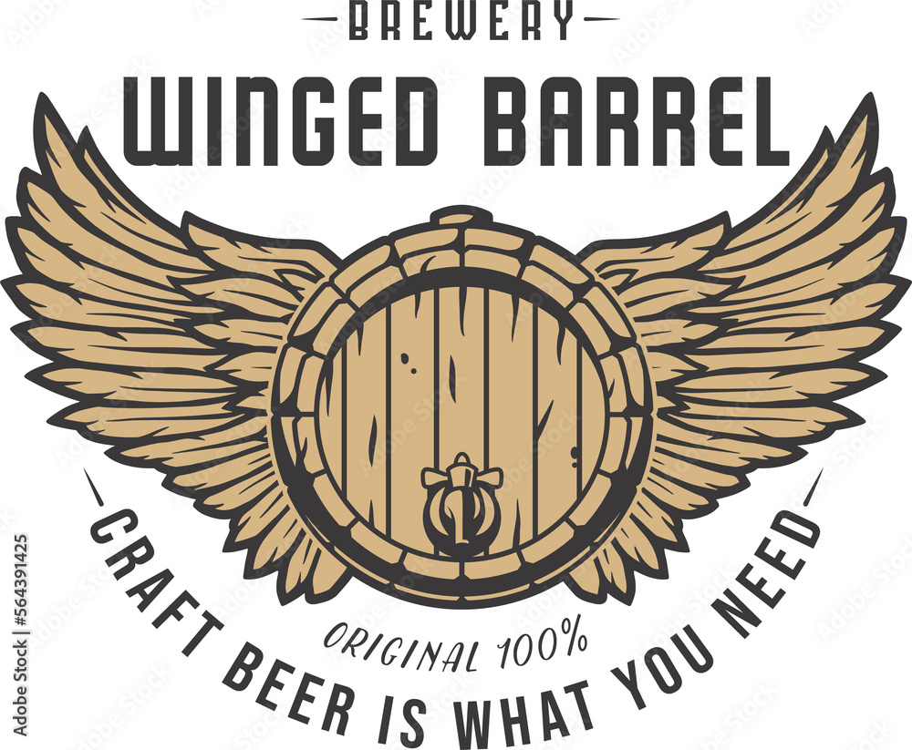 Beer fly barrel with wings for bar. Original brew design with craft