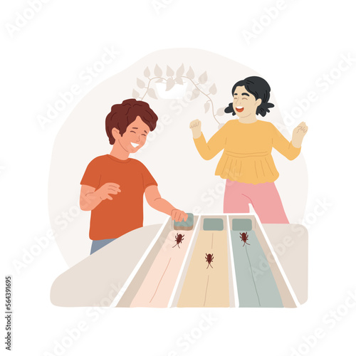 Cockroach isolated cartoon vector illustration. Young and smiling researcher looking at cockroach racing, people lifestyle and hobby, hands-on activity, liking pet insects vector cartoon.