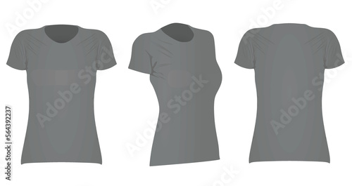 Grey women t shirt. front side and back view. vector illustration