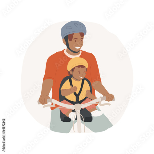 Babies in bike land isolated cartoon vector illustration. Parent cycling with kid in bike seat, people healthy active lifestyle, family having fun together, physical activity vector cartoon.
