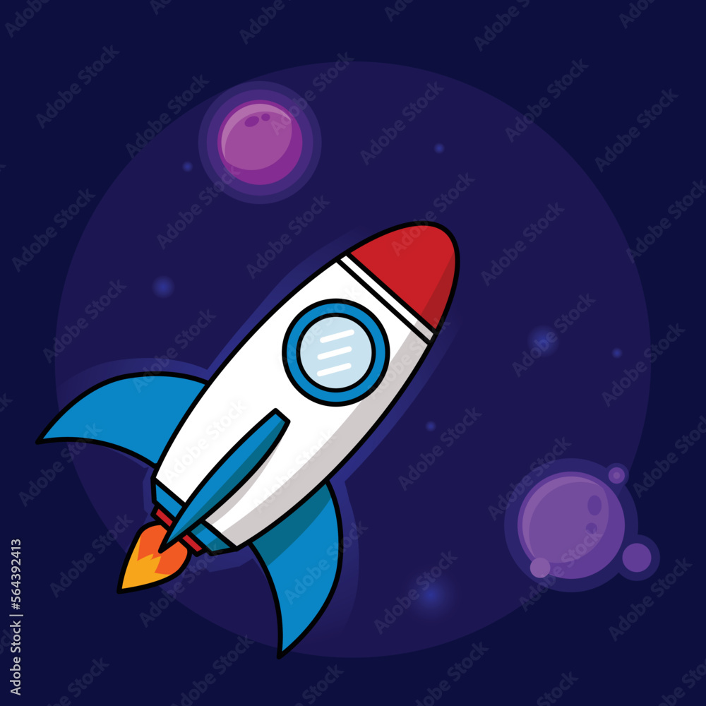 Vector cartoon fantasy illustration of space travel, space exploration. The spaceship flies in space. Planets, stars, galaxies. Vector cartoon fantasy illustration of space travel, space exploration. The spaceship flies in space. Planets, stars, galaxies.